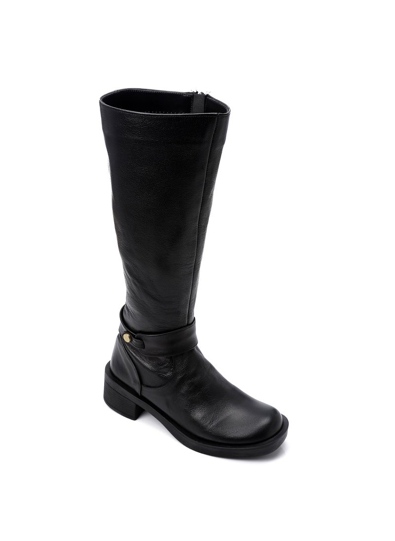 Mr.joe Round Toecap Zipper Knee High Boots - Black  - Image 2