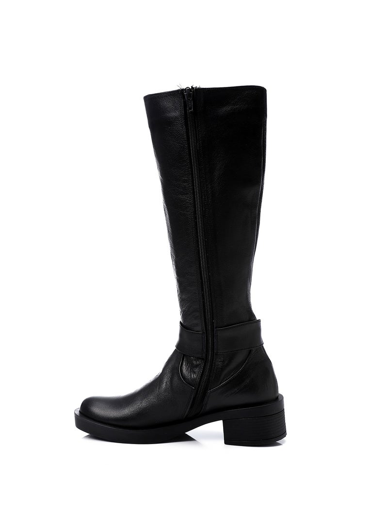 Mr.joe Round Toecap Zipper Knee High Boots - Black  - Image 3