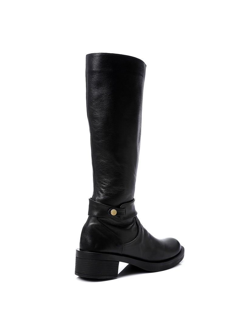 Mr.joe Round Toecap Zipper Knee High Boots - Black  - Image 4