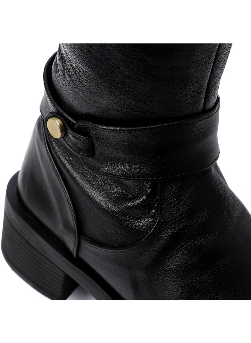 Mr.joe Round Toecap Zipper Knee High Boots - Black  - Image 5