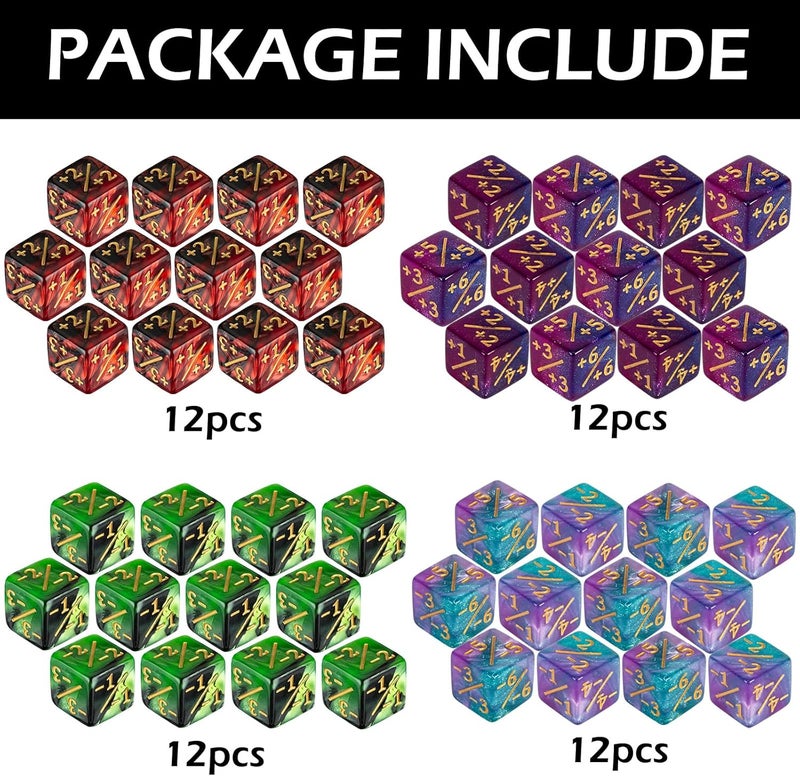 LAMJAM 48 PCS Magic The Gathering MTG Counter Dice Marble Bulk Life Counters Tokens Dice Compatible with Magic Card Game Accessories CCG Creature Stats, 4 Colors - Image 2