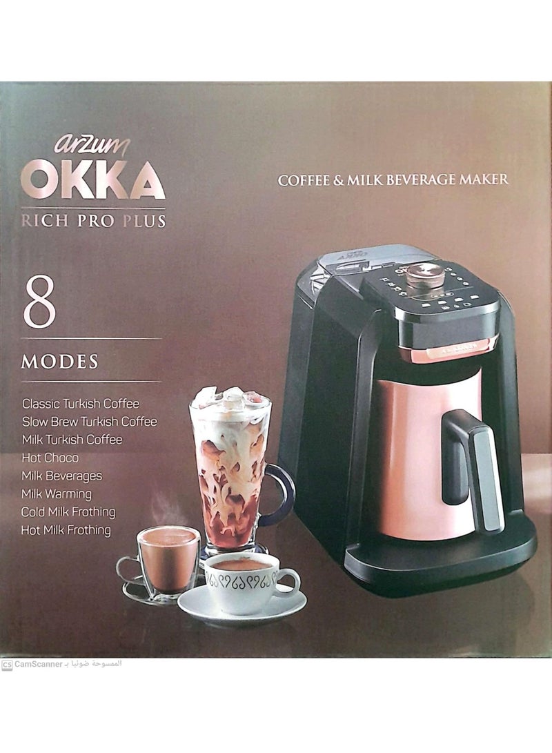 arzum okka أرزوم أوكا ريتش برو بلس، ماكينة قهوة تركية أوتوماتيكية، صانعة مشروبات الحليب ومشروبات ساخنة مختلفة، وعاء من الفولاذ المقاوم للصدأ (مع خزان ماء) - OK0038 نحاسي. - Image 5