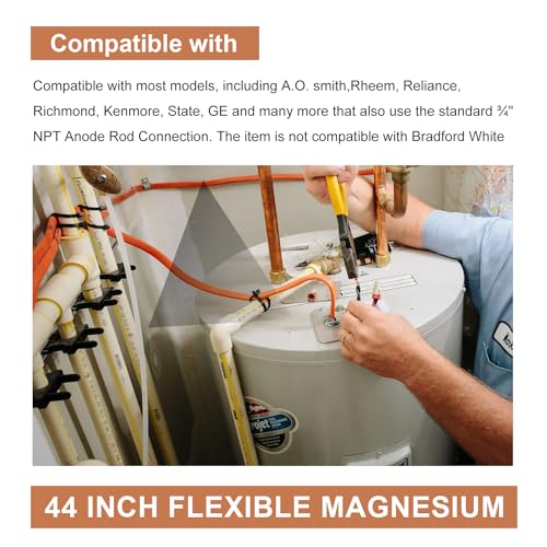 Powswopx Flexible Water Heater Magnesium Anode Rod 3/4" NPT Thread for Rheem GE, Rheem, Reliance, Richmond, Kenmore with 1-1/16" Hex Socket Tool and Teflon Tape (44 inch Flexible) - Image 5