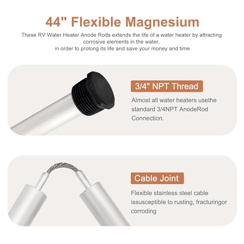 Powswopx Flexible Water Heater Magnesium Anode Rod 3/4" NPT Thread for Rheem GE, Rheem, Reliance, Richmond, Kenmore with 1-1/16" Hex Socket Tool and Teflon Tape (44 inch Flexible) - Image 3