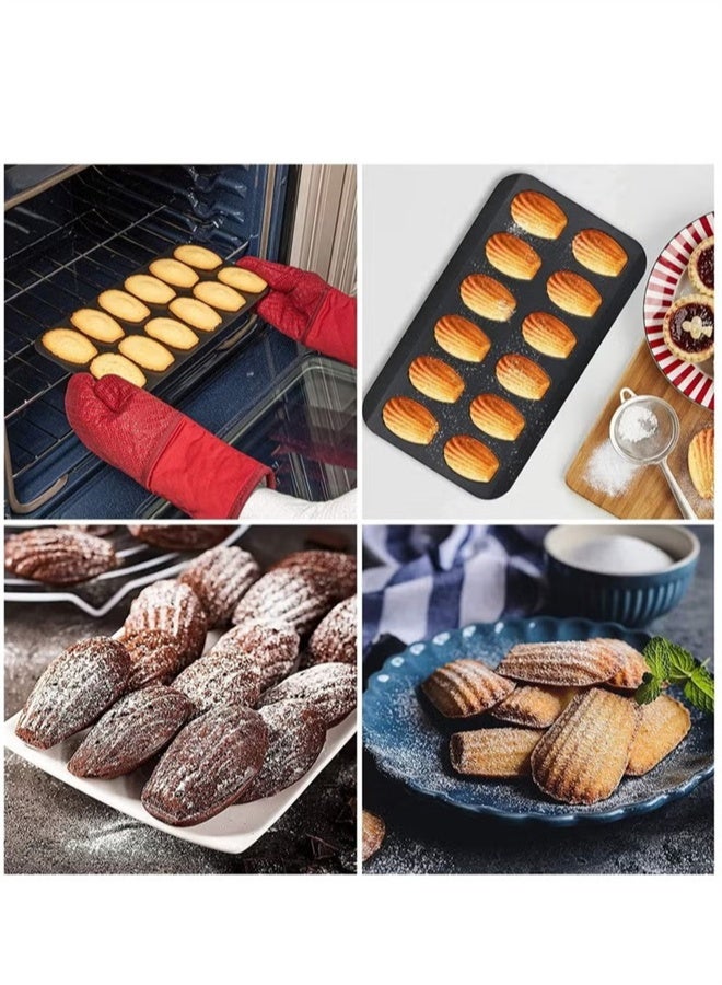 هومستر 2 جهاز كمبيوتر شخصي مادلين العفن كعكة وعاء، 12-تجويف قشرة شكل مادلين الخبز، غير اللاصق مادلين العفن كعكة وعاء للفرن الخبز، الأسود - Image 4