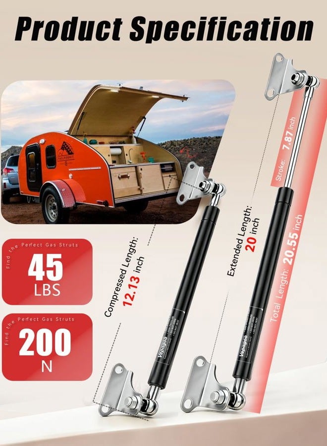 Vepagoo 20 Inch 45lb/200N Per Gas Shock Strut Spring for RV Bed Boat Bed Cover Door Lids Floor Hatch Door Shed Window and Other Custom Heavy Duty Project, A Set of 2 with L Mounts - Image 2