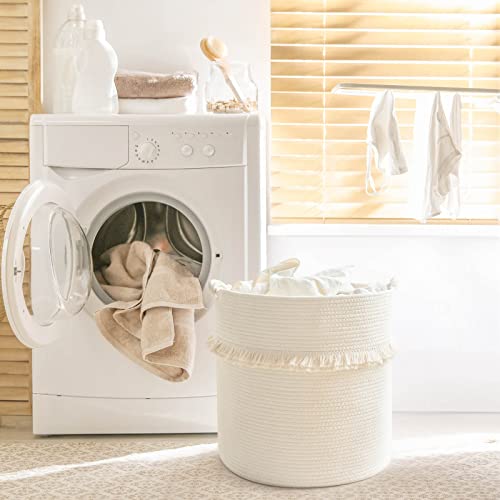 CherryNow Extra Large Woven Storage Baskets – 17'' x 16'' Cotton Rope Decorative Hamper for Magazine, Toys, Blankets, and Laundry, Cute Tassel Nursery Decor - Home Storage Container Off-white - Image 4