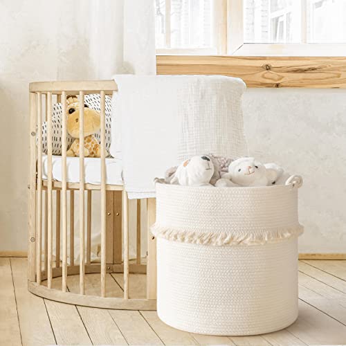CherryNow Extra Large Woven Storage Baskets – 17'' x 16'' Cotton Rope Decorative Hamper for Magazine, Toys, Blankets, and Laundry, Cute Tassel Nursery Decor - Home Storage Container Off-white - Image 5
