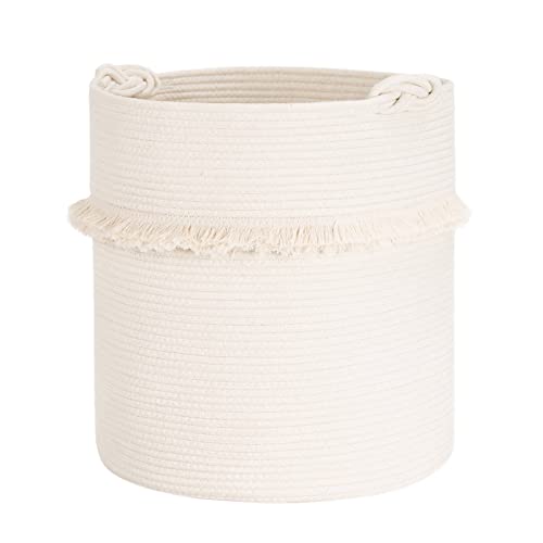 CherryNow Extra Large Woven Storage Baskets – 17'' x 16'' Cotton Rope Decorative Hamper for Magazine, Toys, Blankets, and Laundry, Cute Tassel Nursery Decor - Home Storage Container Off-white - Image 1