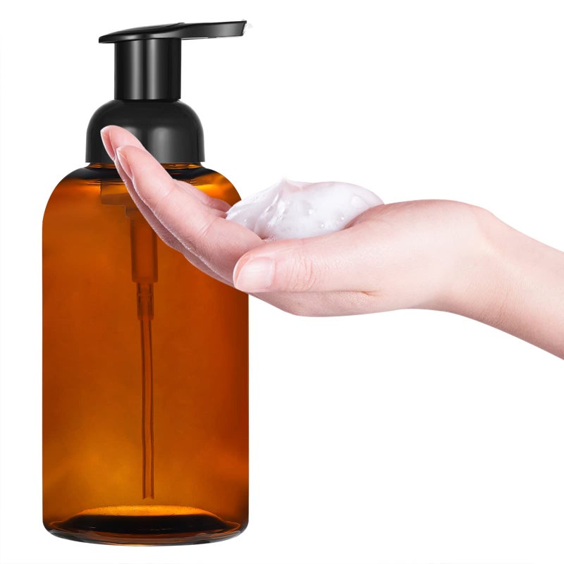 CHBJDAN 2 Pack Amber Glass Jar Soap Dispenser with Foaming Pump, 13 Ounce Amber Round Bottles Dispenser with Foaming Pump - Image 2