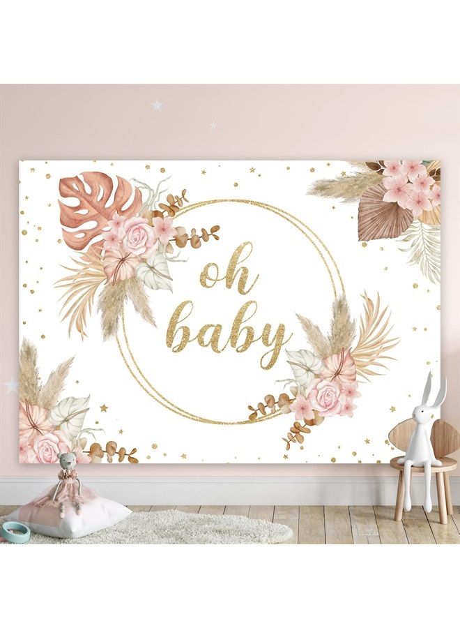 Riyidecor Girl Boho Oh Baby Baptism Baby Shower Decorations Backdrop 7Wx5H Feet Polyester Fabric Pink Bohemian Pampas Grass Blush Newborn Party Floral Gold Banner Festival Studio Photo Shoot