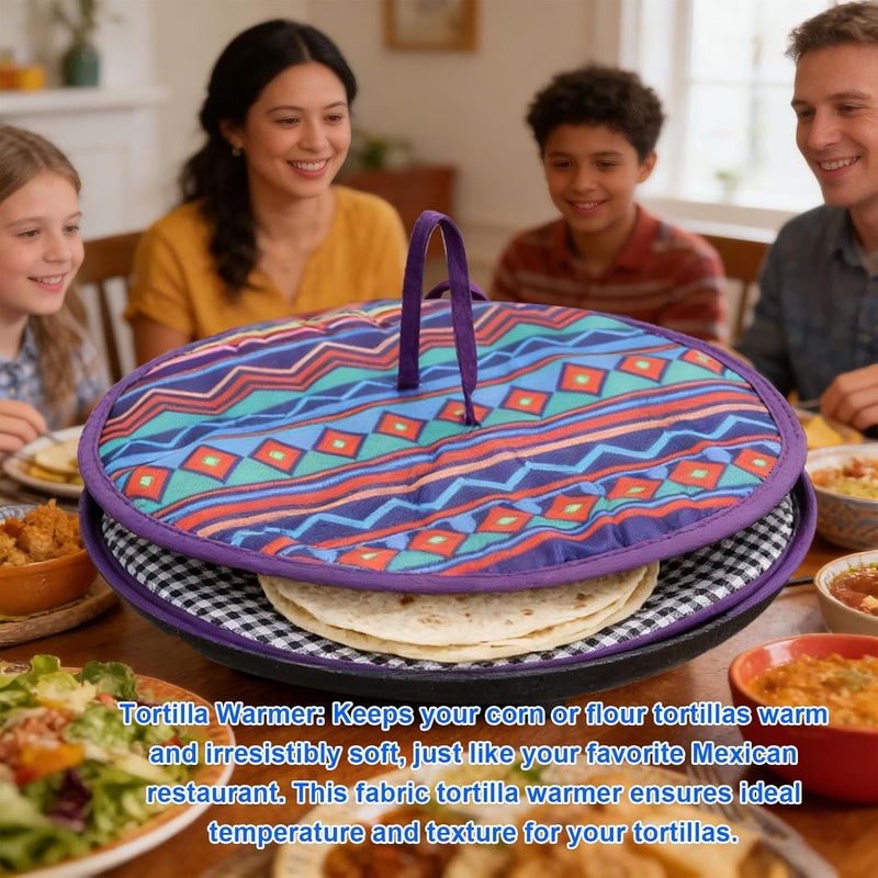 11.8 Inch Tortilla Warmer Pouch, Microwavable Fabric Bag Keeps Food Warm, Insulated Tortilla Holder Cloth Pouch for Tortillas Tacos Naan Pizza Rolls Family - Image 4