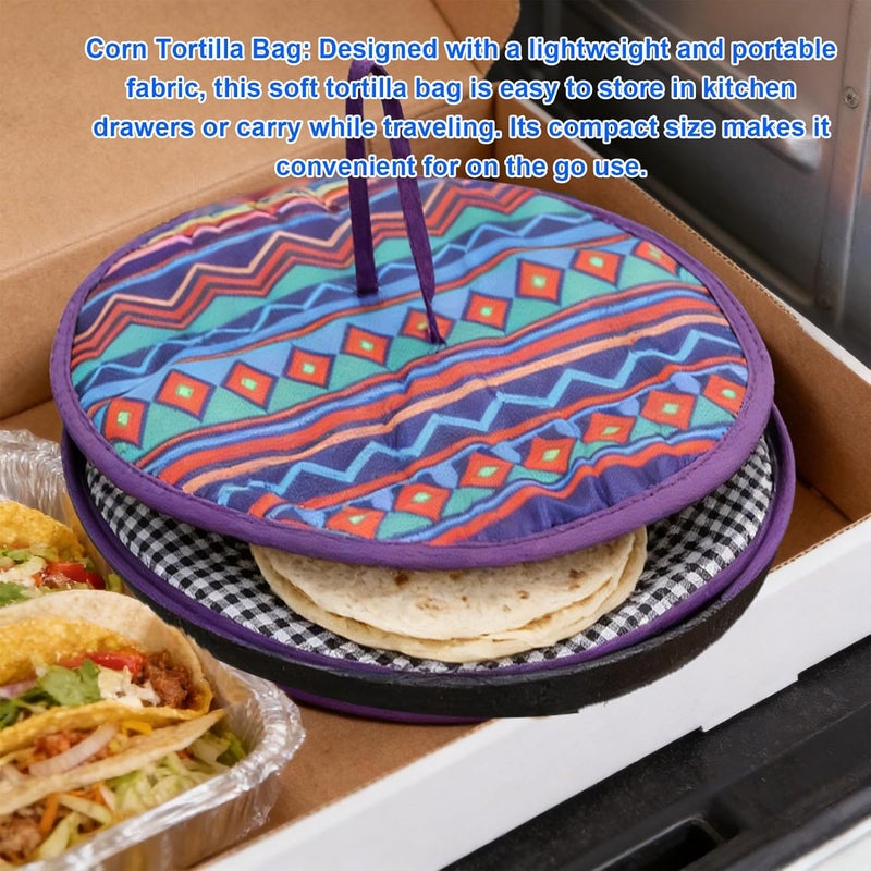 11.8 Inch Tortilla Warmer Pouch, Microwavable Fabric Bag Keeps Food Warm, Insulated Tortilla Holder Cloth Pouch for Tortillas Tacos Naan Pizza Rolls Family - Image 5