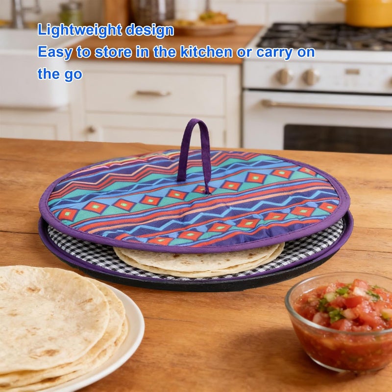 11.8 Inch Tortilla Warmer Pouch, Microwavable Fabric Bag Keeps Food Warm, Insulated Tortilla Holder Cloth Pouch for Tortillas Tacos Naan Pizza Rolls Family - Image 2