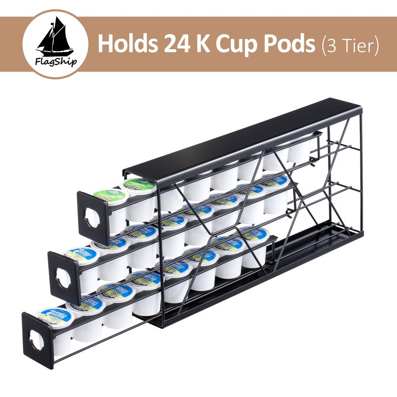 FlagShip K Cup Holder Drawer 3 Tier Coffee Pod Holder for K Pod Save Space Countertop Kitchen (24 Pods Capacity) - Image 3
