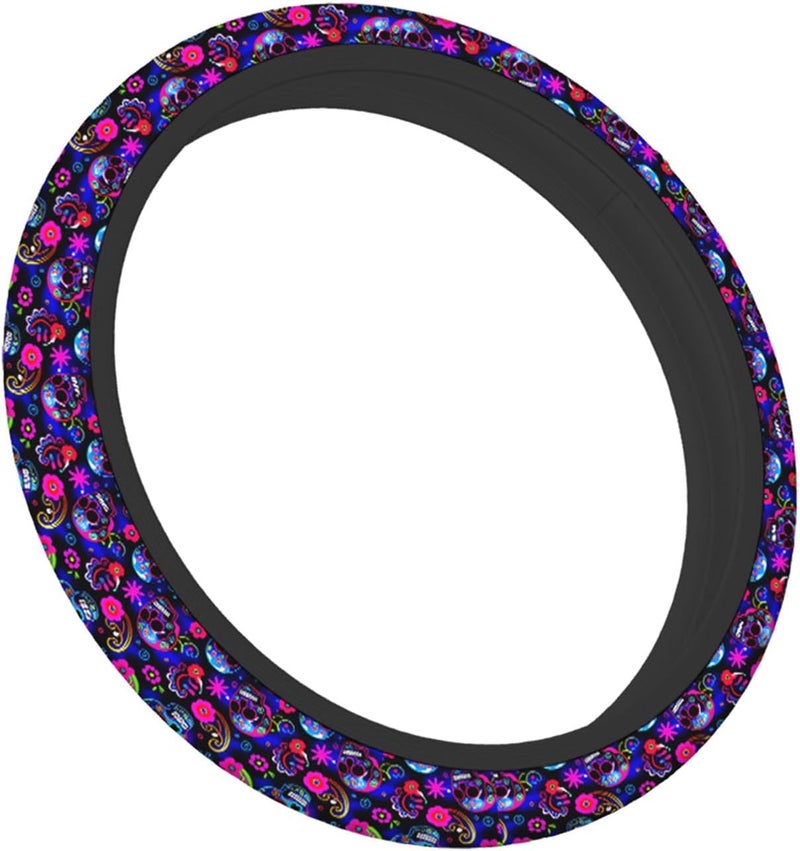 Swono Sugar Skull Steering Wheel Cover Abstract Purple Sugar Skull and Paisley Flower Skull Anti-Slip Car Wheel Wrap Compatible with Most Auto Cars Trucks with 15 Inch Steering Wheels - Image 5