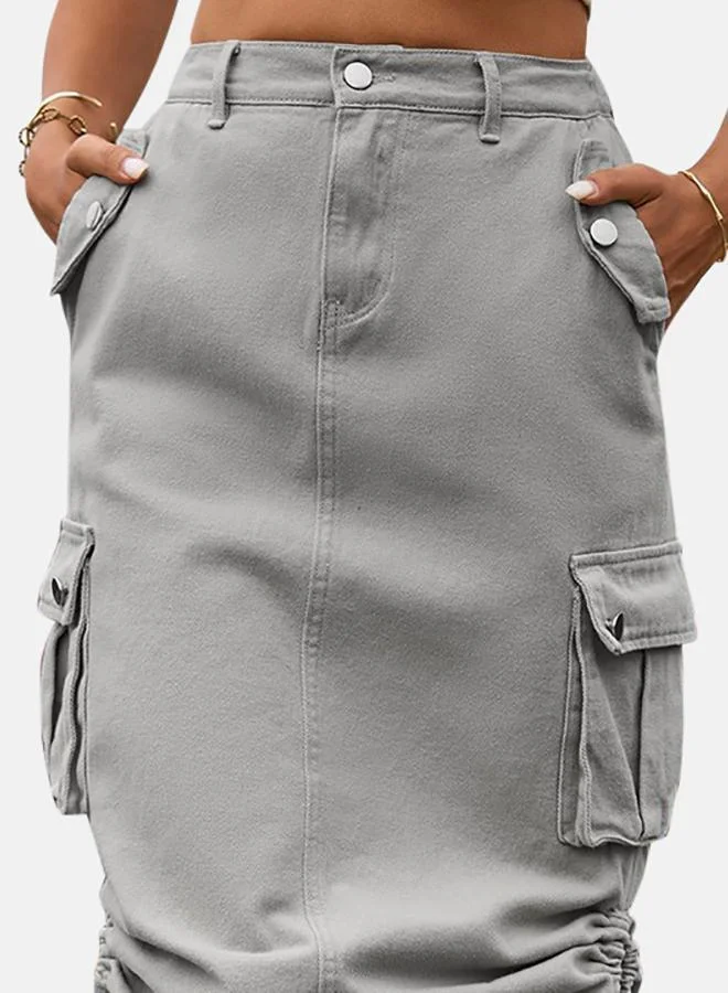 YUNIQEE Grey Denim Midi Skirts