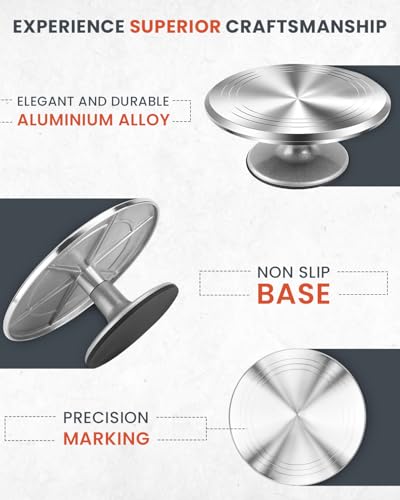 RFAQK 12 Inch Aluminum Alloy Revolving Cake Stand, Cake Turntable for Decorating Rotating Cake Stand for Cupcakes, Pastries and Cake Decorations - Image 3