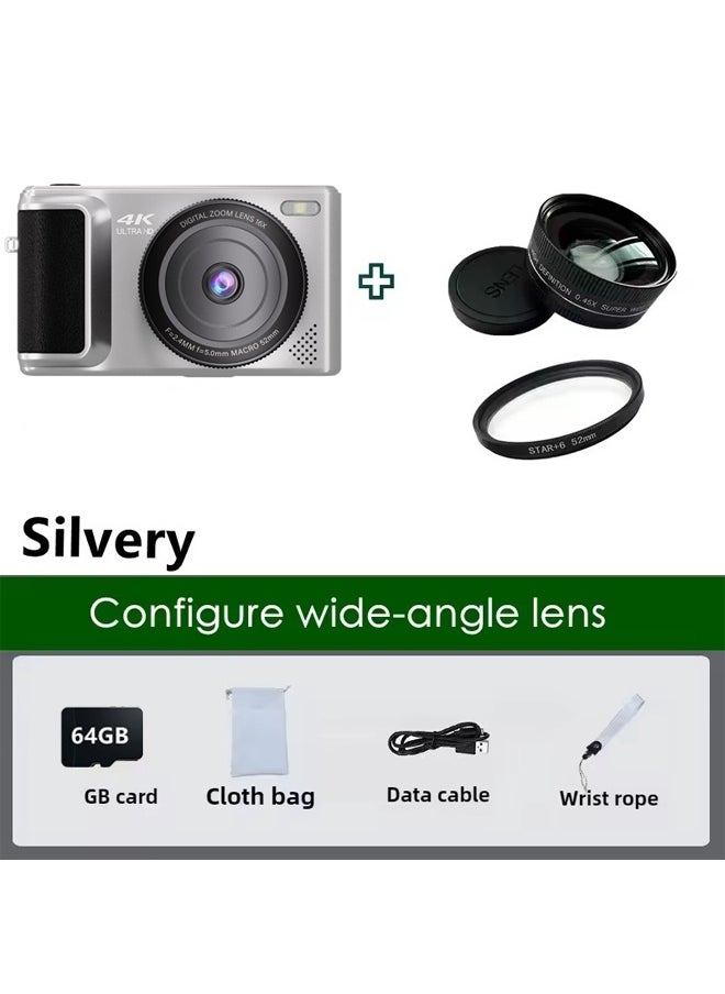 Digital Camera, 4K Vlogging Camera, Kids Camera 64MP Point and Shoot Digital Cameras with 64GB TF Card, 16X Zoom,Voice-controlled shuttermera