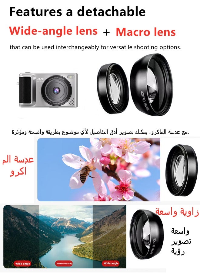 Generic digital caDigital Camera, 4K Vlogging Camera, Kids Camera 64MP Point and Shoot Digital Cameras with 64GB TF Card, 16X Zoom,Voice-controlled shuttermera  - Image 5