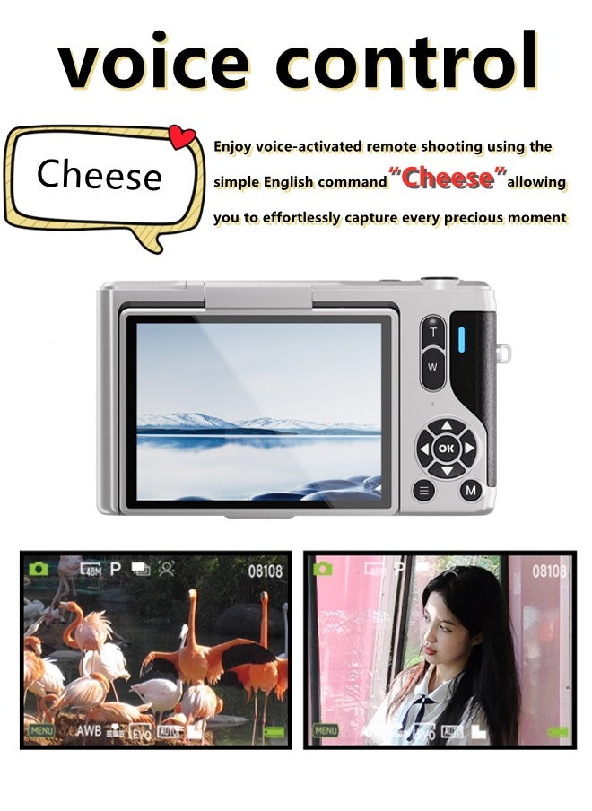 Generic digital caDigital Camera, 4K Vlogging Camera, Kids Camera 64MP Point and Shoot Digital Cameras with 64GB TF Card, 16X Zoom,Voice-controlled shuttermera  - Image 4