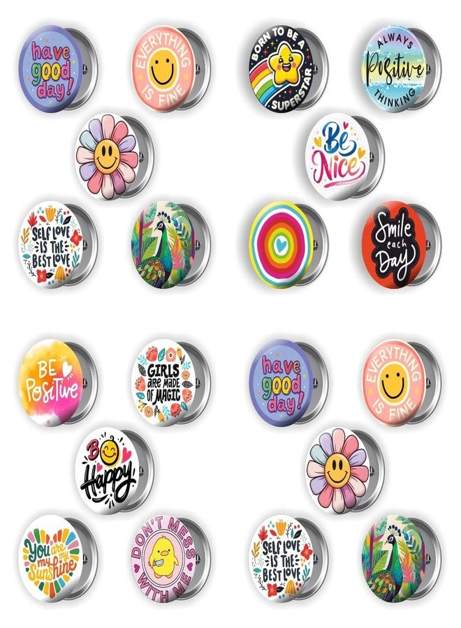 Roundsun Motivational Pins Badges 58mm Size | Round Button Badges | Inspirational Quotes | Return Gift | Event Badges | Kids Badges | Women brooches | Perfect for Backpacks (Combo 5 Pack of 20) - Image 1