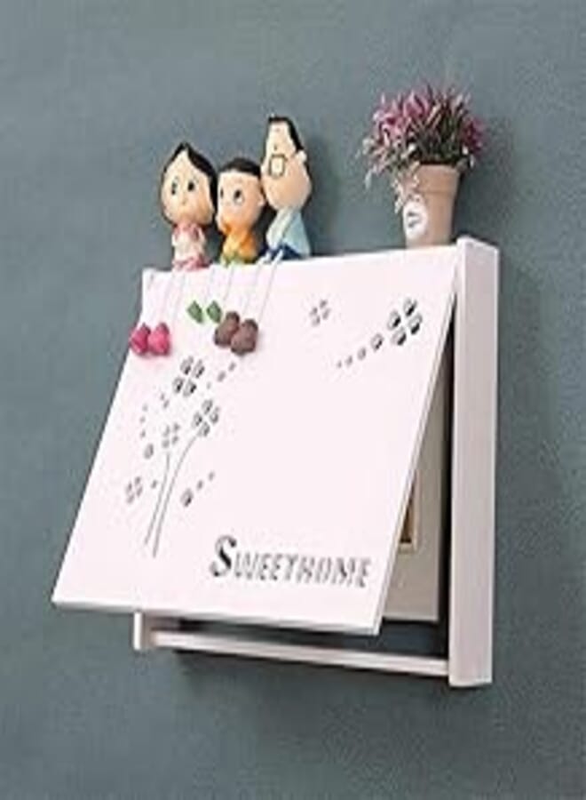 Electric Wall Mounted Meter Box Punch Box Free Decoration Nordic Style Hollow Frame Cover Home Decor Aesthetic Decoration (White) 