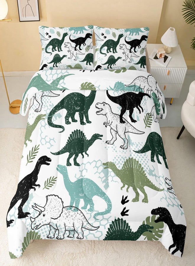 QOOMO 3Pcs Dinosaur Comforter Set Twin,Cartoon Dinosaur Bedding Set for Teens Boys Girls,Dinosaurs Printed Comforter with 2 Pillowcases,Down Alternative,Soft and Lightweight - Image 2