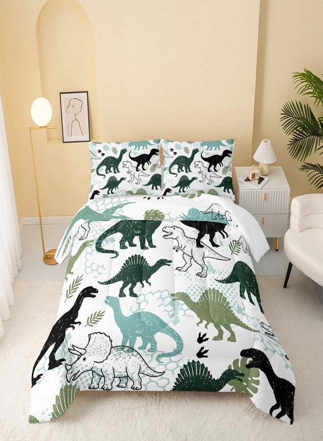 QOOMO 3Pcs Dinosaur Comforter Set Twin,Cartoon Dinosaur Bedding Set for Teens Boys Girls,Dinosaurs Printed Comforter with 2 Pillowcases,Down Alternative,Soft and Lightweight - Image 1