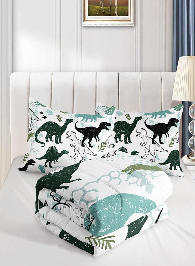 QOOMO 3Pcs Dinosaur Comforter Set Twin,Cartoon Dinosaur Bedding Set for Teens Boys Girls,Dinosaurs Printed Comforter with 2 Pillowcases,Down Alternative,Soft and Lightweight - Image 3