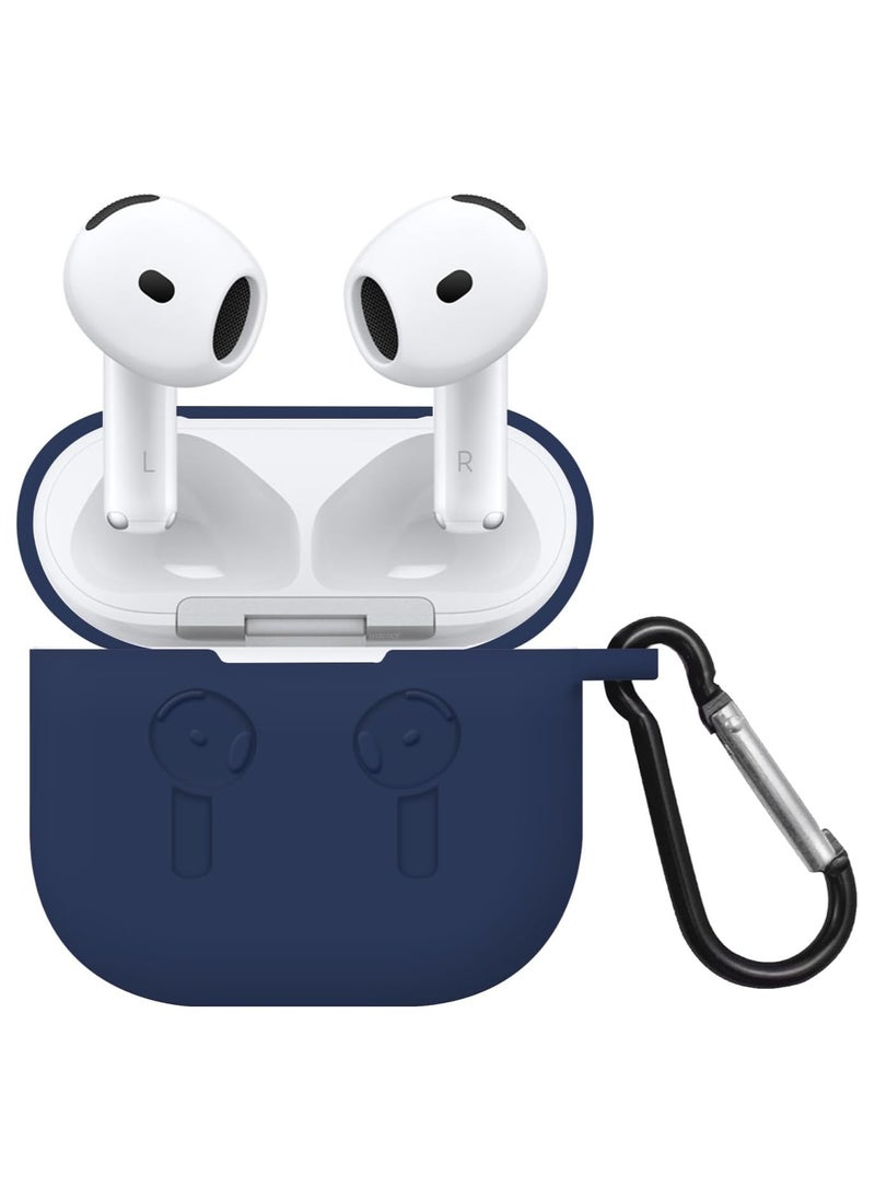 Generic - Silicone Case For AirPods 4, Anti-Shock, Anti-Drop, Anti-Dust, Visible LED Light, Protective Cover with Keychain and Lanyard Compatible With AirPods 4th Generation 2024 (Dark Blue) - Image 1