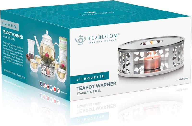Teabloom Silhouette Tea Warmer - Brushed Stainless Steel Teapot Warmer with Tealight Holder and Candle - Image 5
