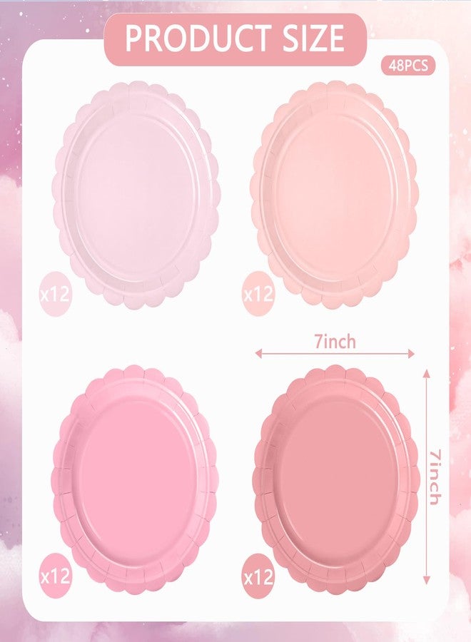 WNINK 48 Pcs Pink Paper Plates Gradient Pink Party Plates 7”Disposable Scalloped Dessert Plates for Birthday Wedding Bridal Engagement Baby Shower Party Supplies Dessert Tableware - Image 2
