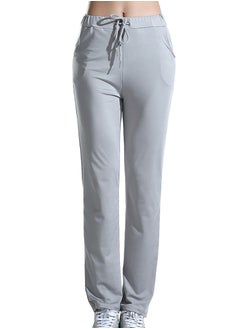 إسكدنيا Women's Solid Color Highly Elastic Yoga Pants Comforty Loose Casual Pants Grey  - Image 1
