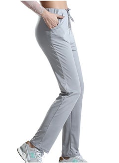 إسكدنيا Women's Solid Color Highly Elastic Yoga Pants Comforty Loose Casual Pants Grey  - Image 2