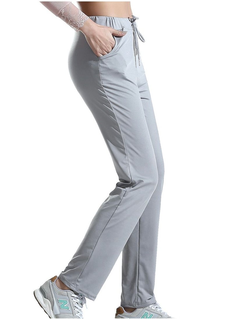 Loquat Women's Solid Color Highly Elastic Yoga Pants Comforty Loose Casual Pants Grey  - Image 2
