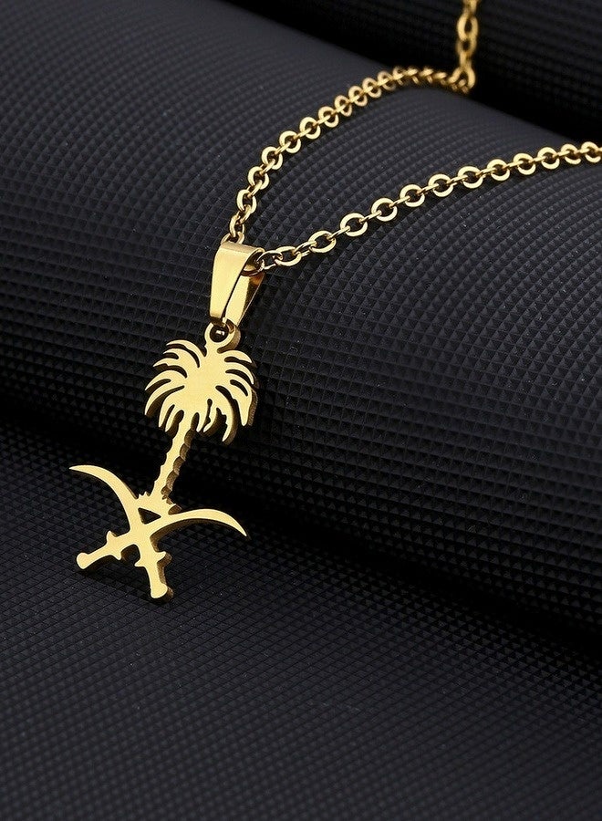 Saudi Arabia logo necklace Elegant geometric necklace for men, With a Versatile Chain Length Of 50+5cm And Geometric Hollow Craftsmanship, Perfectly Matched With White Robes And Traditional Clothing - Image 2
