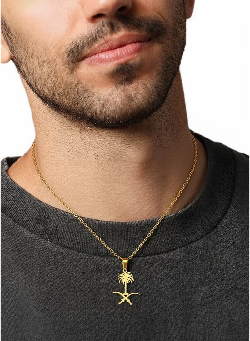 Saudi Arabia logo necklace Elegant geometric necklace for men, With a Versatile Chain Length Of 50+5cm And Geometric Hollow Craftsmanship, Perfectly Matched With White Robes And Traditional Clothing - Image 1