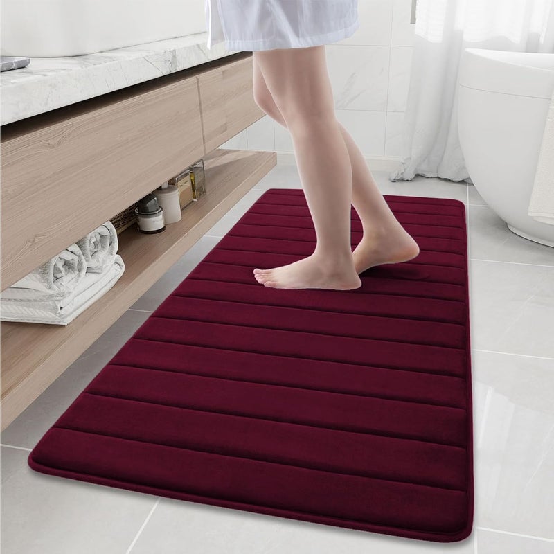 Buganda Memory Foam Bath Mat, 2' x 4'11"(24" x 60"), Ultra Soft and Non-Slip Bathroom Rugs, Water Absorbent and Machine Washable Bath Rug Runner for Bathroom, Shower, and Tub, Burgundy - Image 1