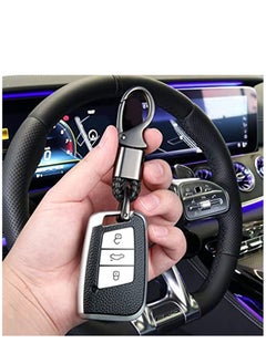 KASTWAVE Car Key Fob, Holder Keys Chain Sturdy Metal with D-ring for Men and Women 2 Pack Black Suitable for Most Car Keys Embedded in PU Leather  - Image 2