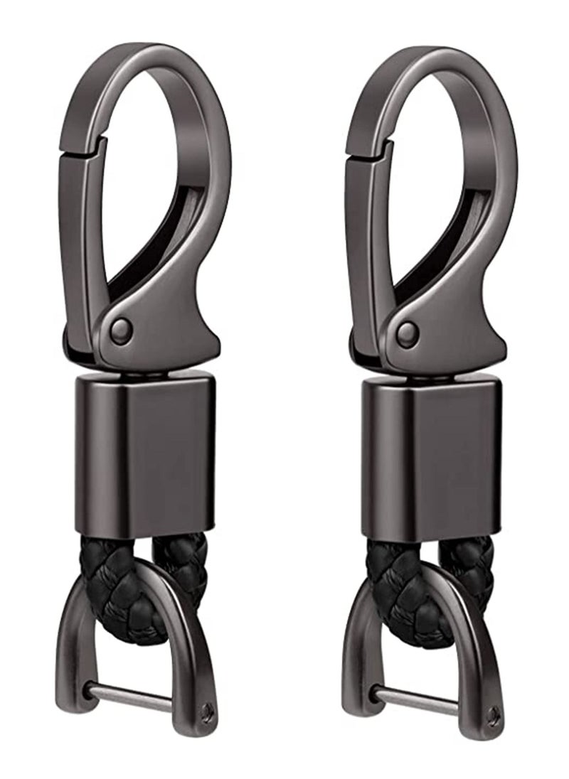 KASTWAVE Car Key Fob, Holder Keys Chain Sturdy Metal with D-ring for Men and Women 2 Pack Black Suitable for Most Car Keys Embedded in PU Leather  - Image 1