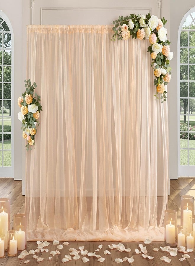 SiinvdaBZX 10FT x 10FT Tulle Backdrop Curtains, Champagne Sheer Tulle Wedding Drapes Photo Background Fabric Decor for Bridal Shower Birthday Party Baby Shower Reception Photo Shoot - Image 1