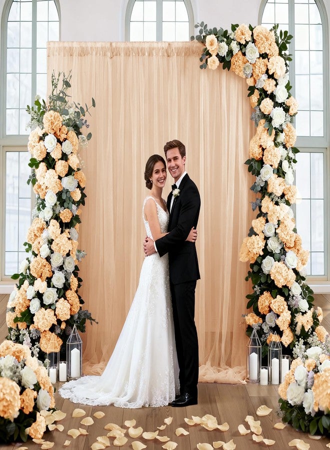 SiinvdaBZX 10FT x 10FT Tulle Backdrop Curtains, Champagne Sheer Tulle Wedding Drapes Photo Background Fabric Decor for Bridal Shower Birthday Party Baby Shower Reception Photo Shoot - Image 5