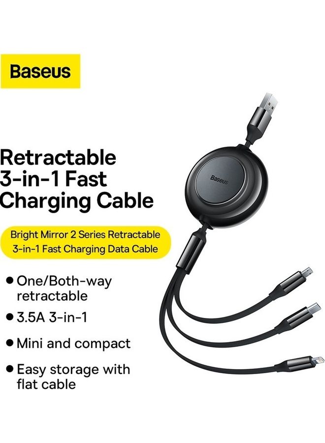 Baseus Multi Charging Cable 3.5A (1.1m) 3 in 1 Retractable Multi USB Cable Fast Charger Cord Adapter with IP/Type C/Micro USB Port for Cell Phones/IP/Samsung Galaxy/Ps/Tablets and More Black - Image 2