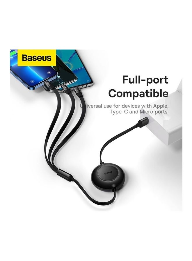 Baseus Multi Charging Cable 3.5A (1.1m) 3 in 1 Retractable Multi USB Cable Fast Charger Cord Adapter with IP/Type C/Micro USB Port for Cell Phones/IP/Samsung Galaxy/Ps/Tablets and More Black - Image 4