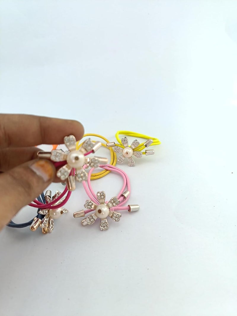 advancedestore Hair ties Stoned Rubber Bands Multi bands hair bands for women and kids Set of 6pcs - Image 3