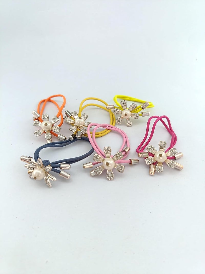 advancedestore Hair ties Stoned Rubber Bands Multi bands hair bands for women and kids Set of 6pcs - Image 2