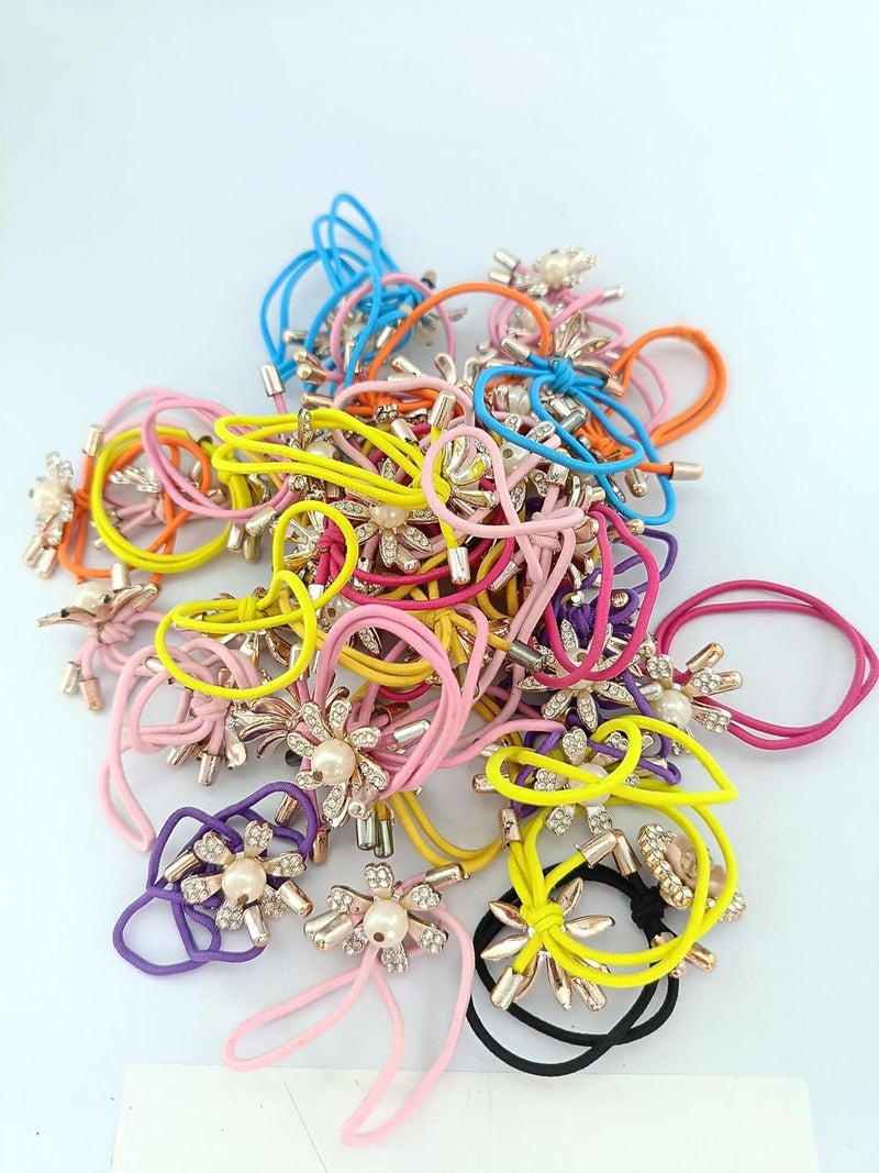 advancedestore Hair ties Stoned Rubber Bands Multi bands hair bands for women and kids Set of 6pcs - Image 4