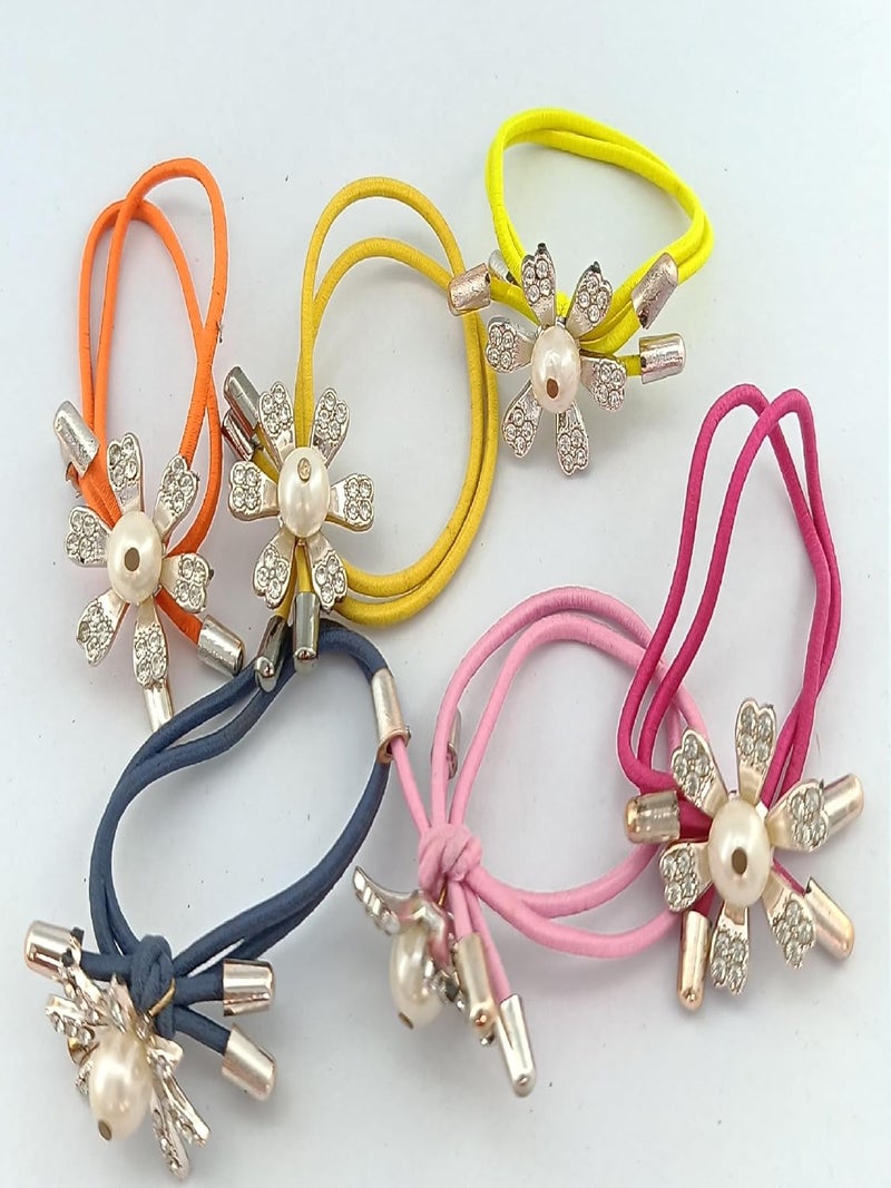 advancedestore Hair ties Stoned Rubber Bands Multi bands hair bands for women and kids Set of 6pcs - Image 1