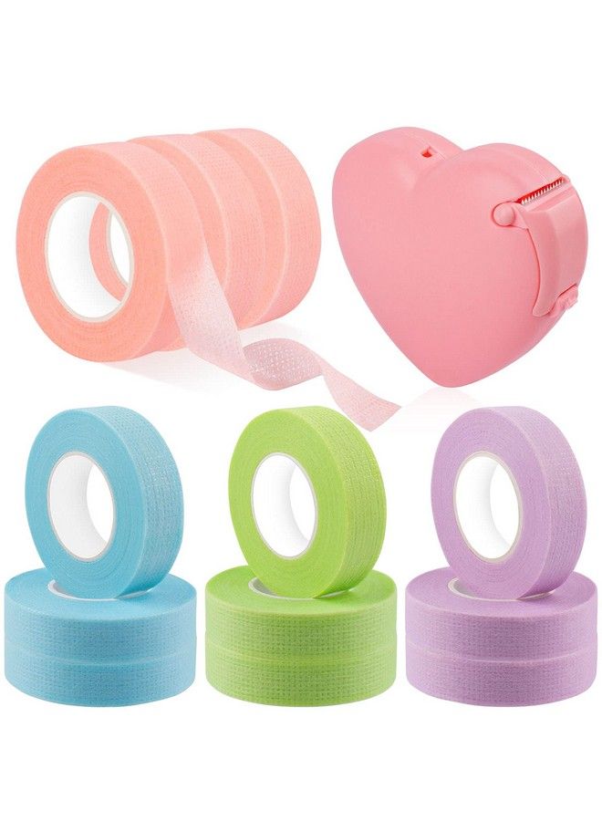 Rolybag 4 Colors Eyelash Extension Tape Breathable Eyelash Tape With Heart Shaped Tape Cutter Adhesive Non Woven Eyelash Tape Ladies Makeup Eyelash Tape Kits(Purple Green Pink Blue 12 Rolls) - Image 1
